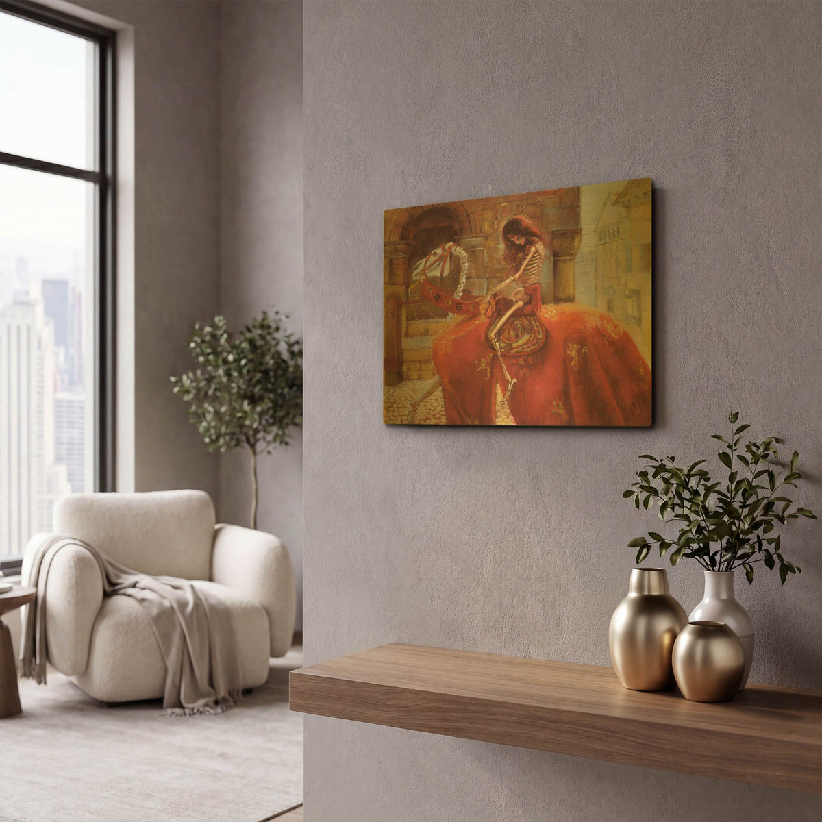 'Skelly Godiva' By Marie Marfia Fine Art Gold Metal Wall Art