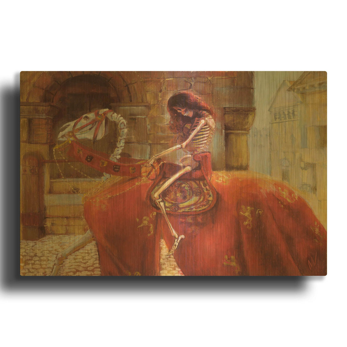'Skelly Godiva' By Marie Marfia Fine Art Gold Metal Wall Art