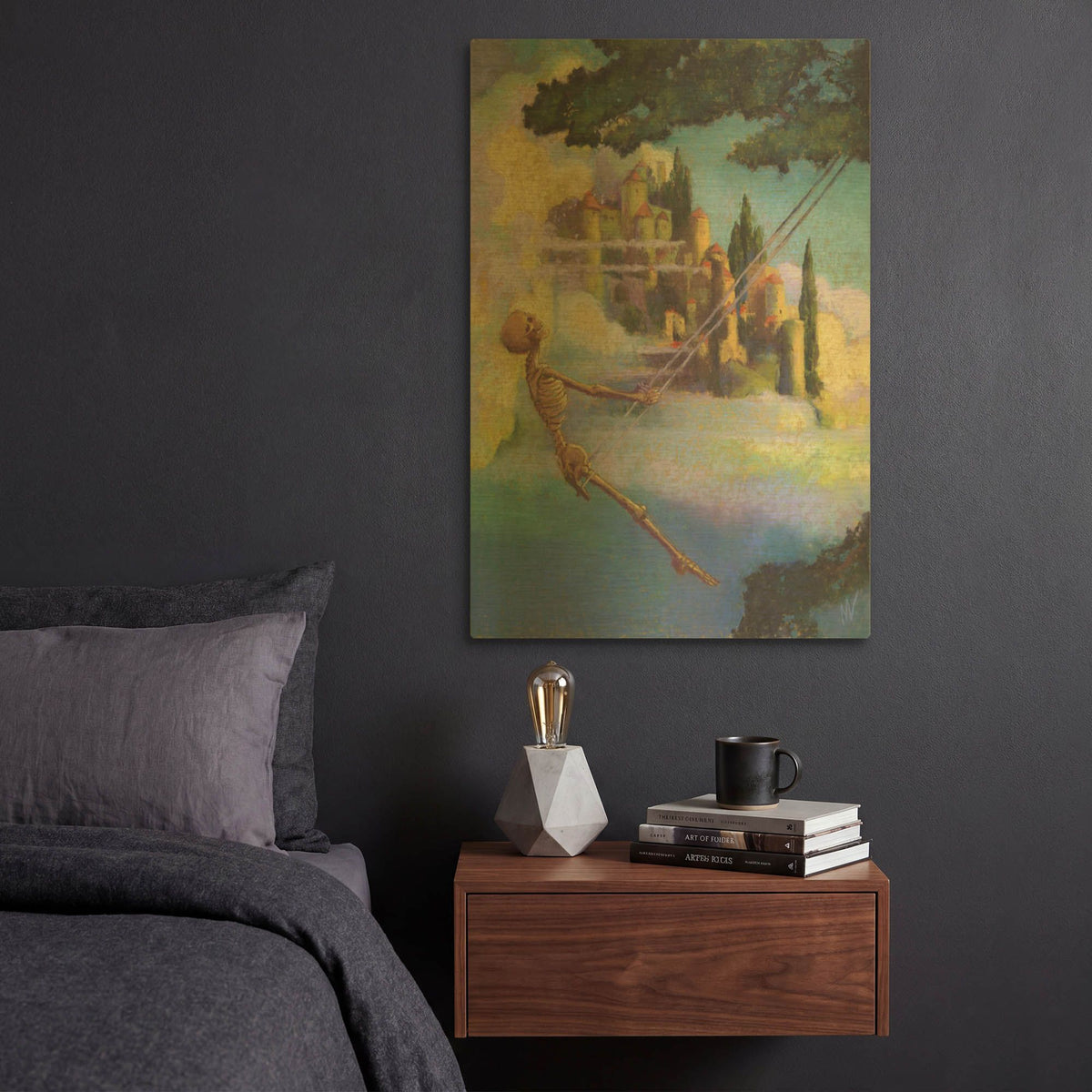 'Swingin-Skelly' By Marie Marfia Fine Art Gold Metal Wall Art