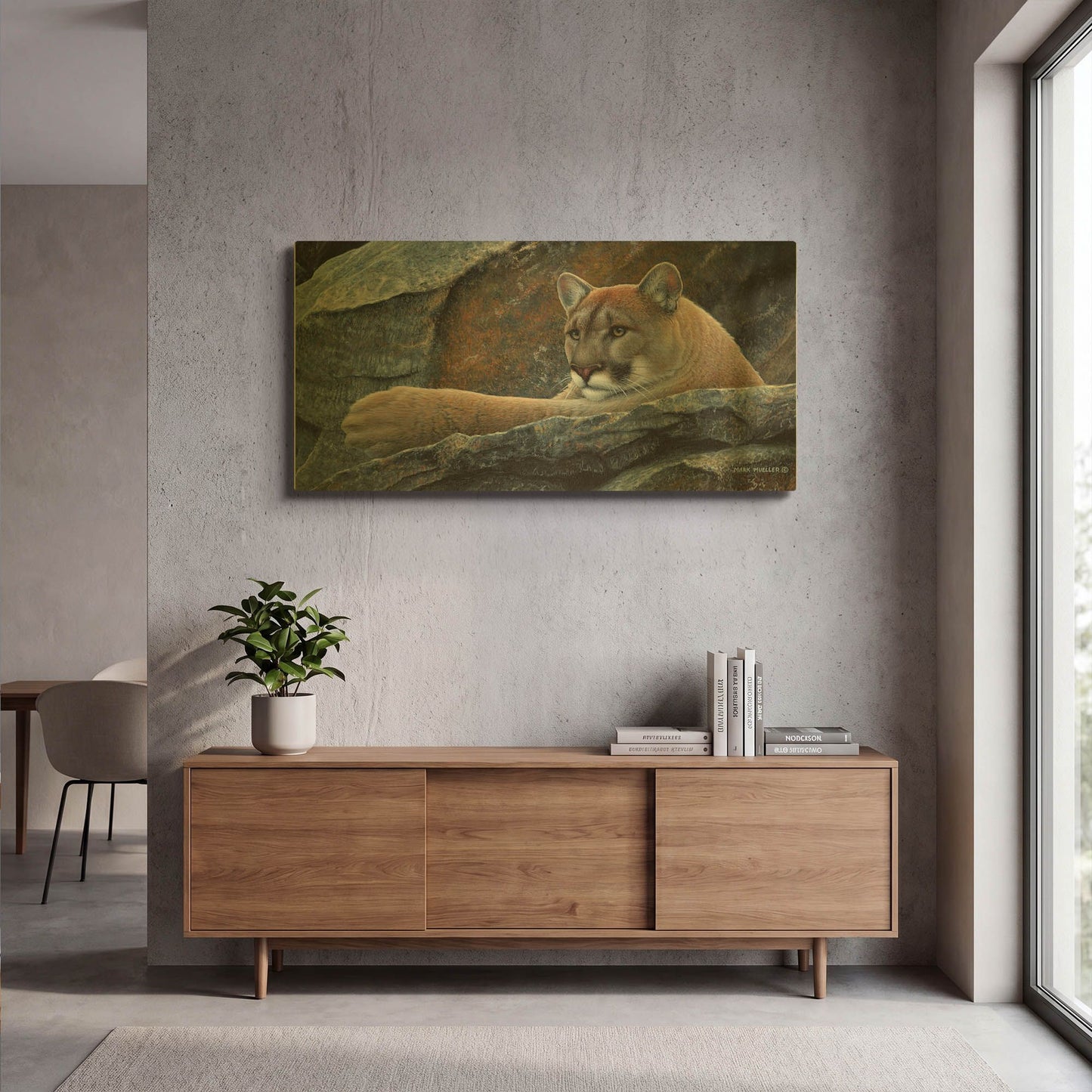 'Between a Rock and a Hard Place - Cougar' By Mark Mueller Wildlife Art Gold Metal Wall Art