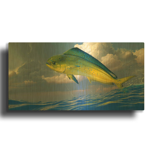'Chicken Fight - Mahi Mahi' By Mark Mueller Wildlife Art Gold Metal Wall Art