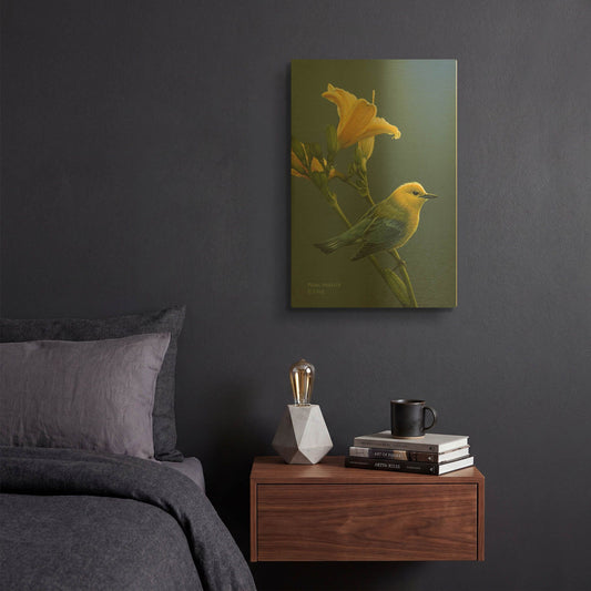 'Colors of Summer - Prothonotary Warbler' By Mark Mueller Wildlife Art Gold Metal Wall Art