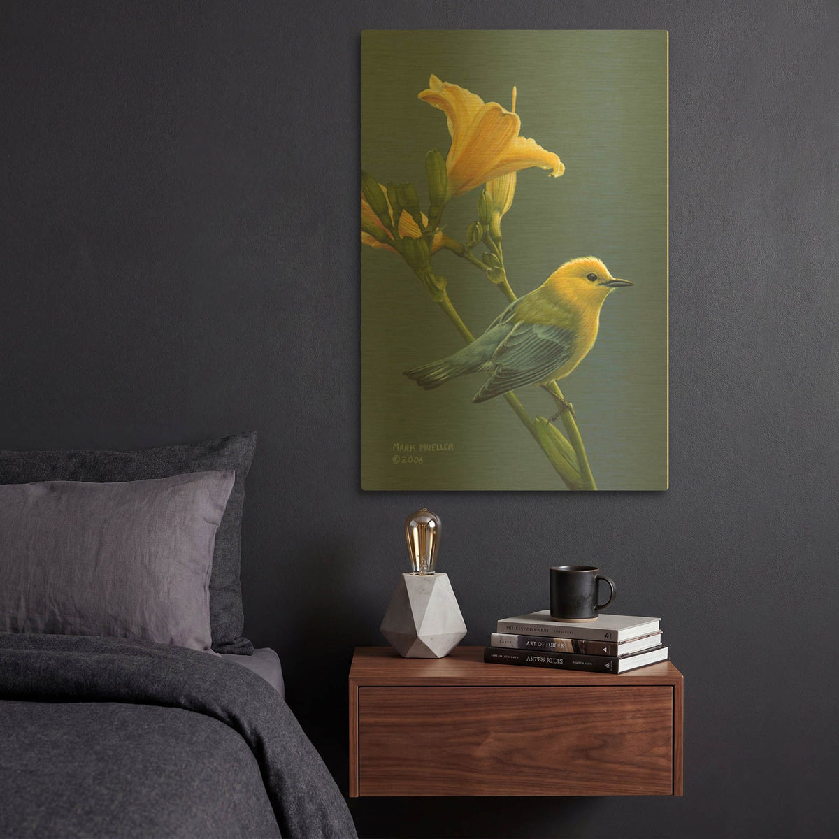 'Colors of Summer - Prothonotary Warbler' By Mark Mueller Wildlife Art Gold Metal Wall Art