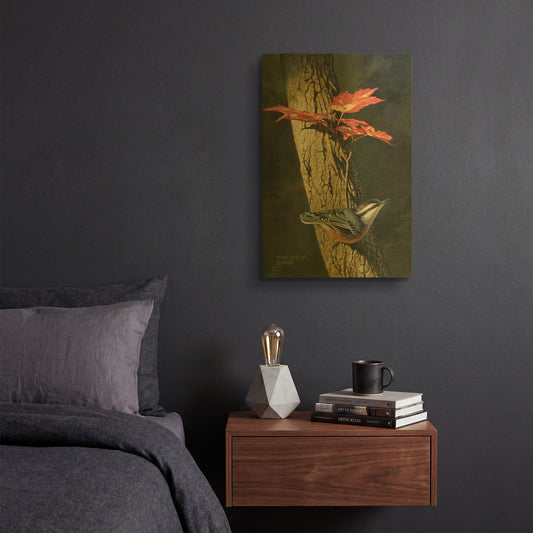 'Fall - Red-breasted Nuthatch' By Mark Mueller Wildlife Art Gold Metal Wall Art