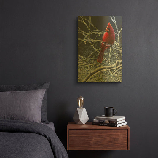 'Fire and Ice - Cardinal' By Mark Mueller Wildlife Art Gold Metal Wall Art