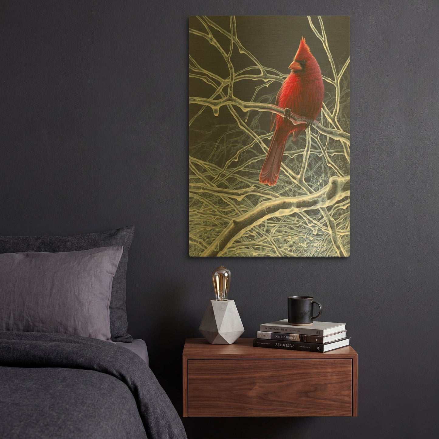 'Fire and Ice - Cardinal' By Mark Mueller Wildlife Art Gold Metal Wall Art