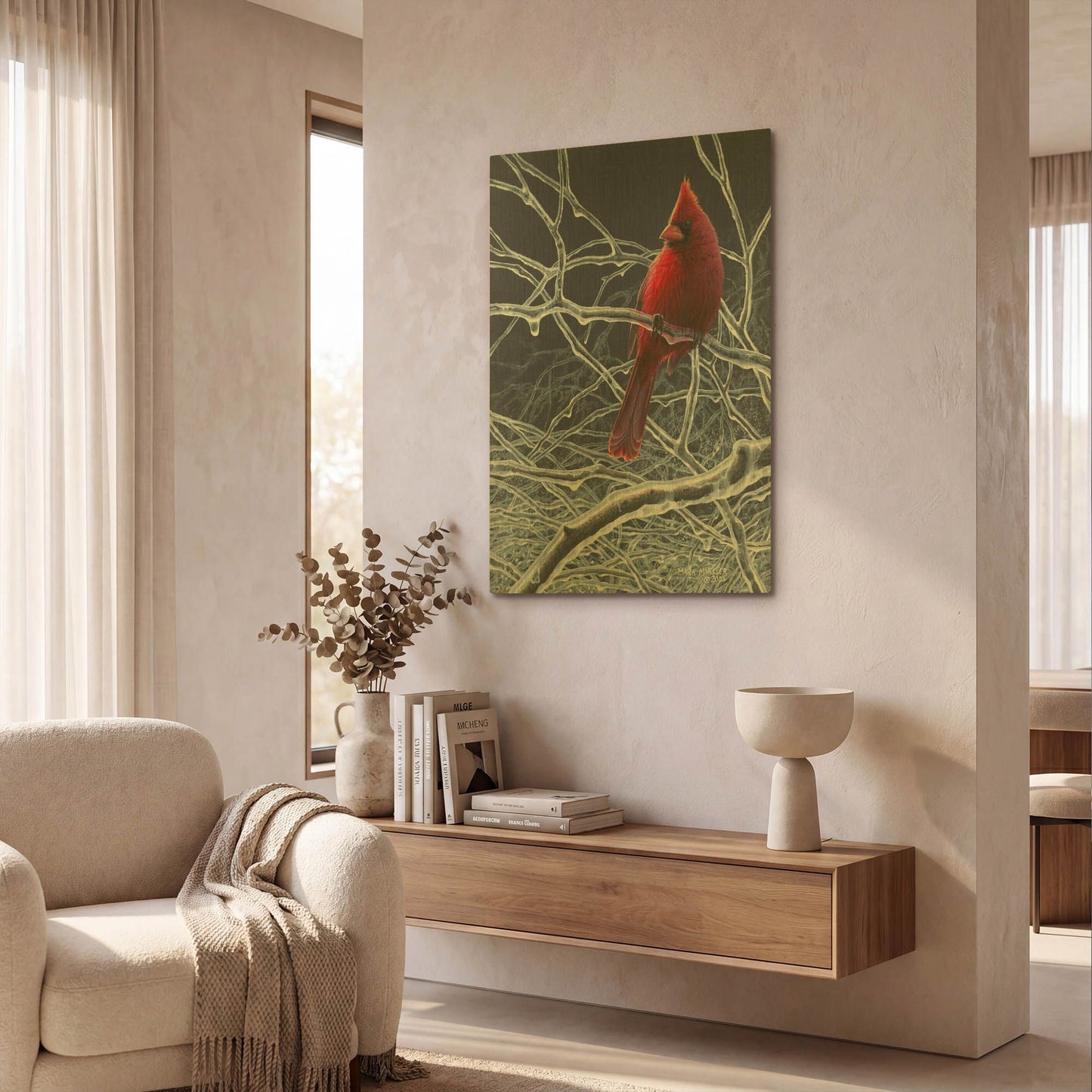 'Fire and Ice - Cardinal' By Mark Mueller Wildlife Art Gold Metal Wall Art