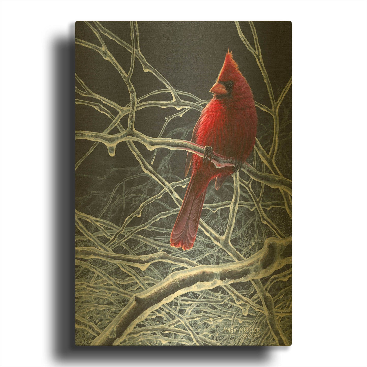 'Fire and Ice - Cardinal' By Mark Mueller Wildlife Art Gold Metal Wall Art