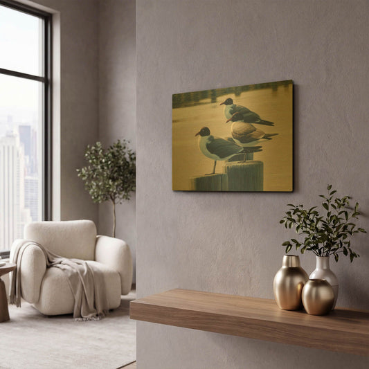 'Hazy Hot and Humid - Laughing Gulls' By Mark Mueller Wildlife Art Gold Metal Wall Art