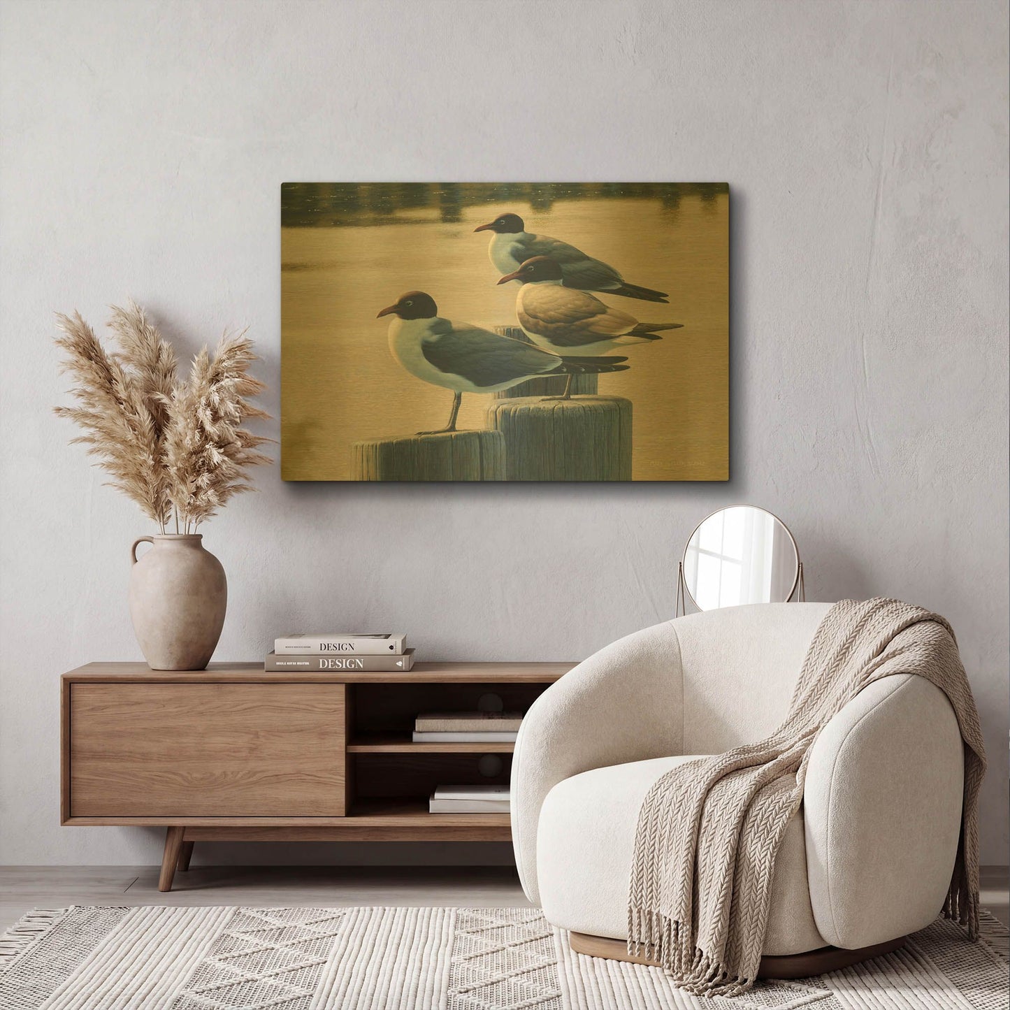 'Hazy Hot and Humid - Laughing Gulls' By Mark Mueller Wildlife Art Gold Metal Wall Art