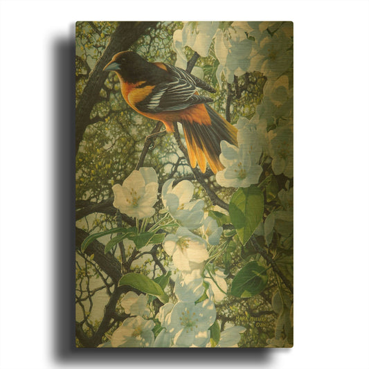 'Midmorning Breeze - Baltimore Oriole' By Mark Mueller Wildlife Art Gold Metal Wall Art