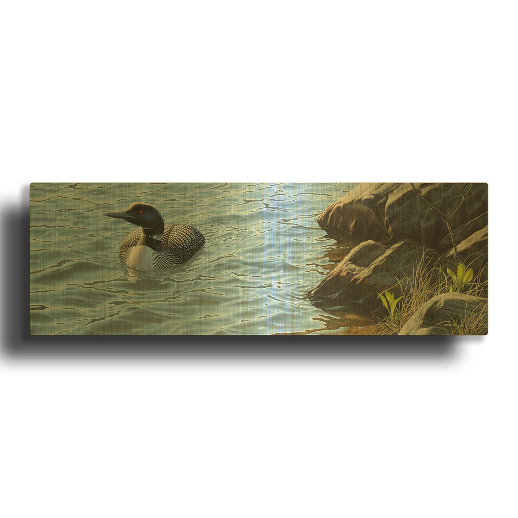 'On the Rocks - Loon' By Mark Mueller Wildlife Art Gold Metal Wall Art