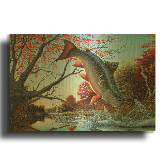 'Splash of Color - Brook Trout' By Mark Mueller Wildlife Art Gold Metal Wall Art