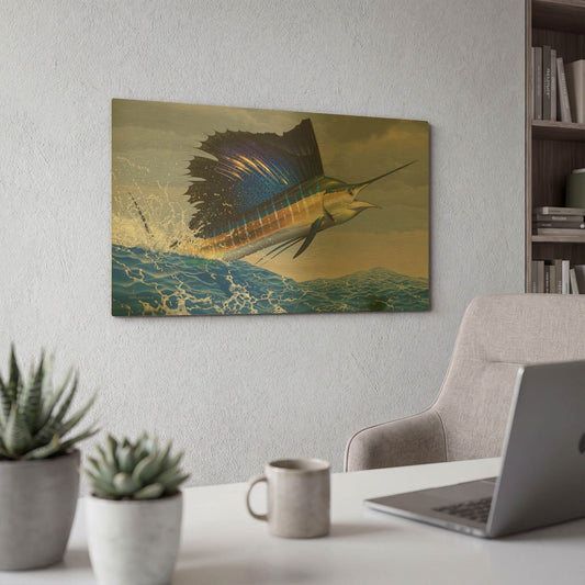 'Splashdown - Sailfish' By Mark Mueller Wildlife Art Gold Metal Wall Art