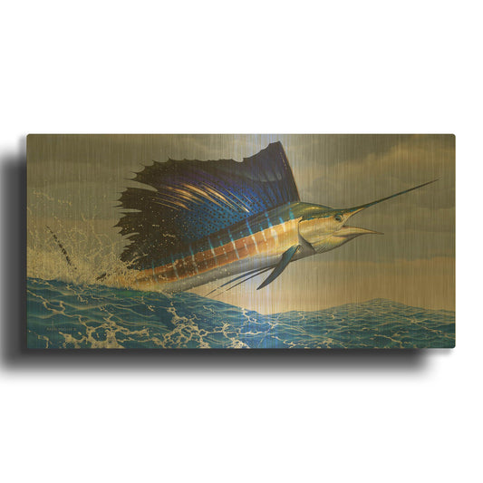 'Splashdown - Sailfish' By Mark Mueller Wildlife Art Gold Metal Wall Art