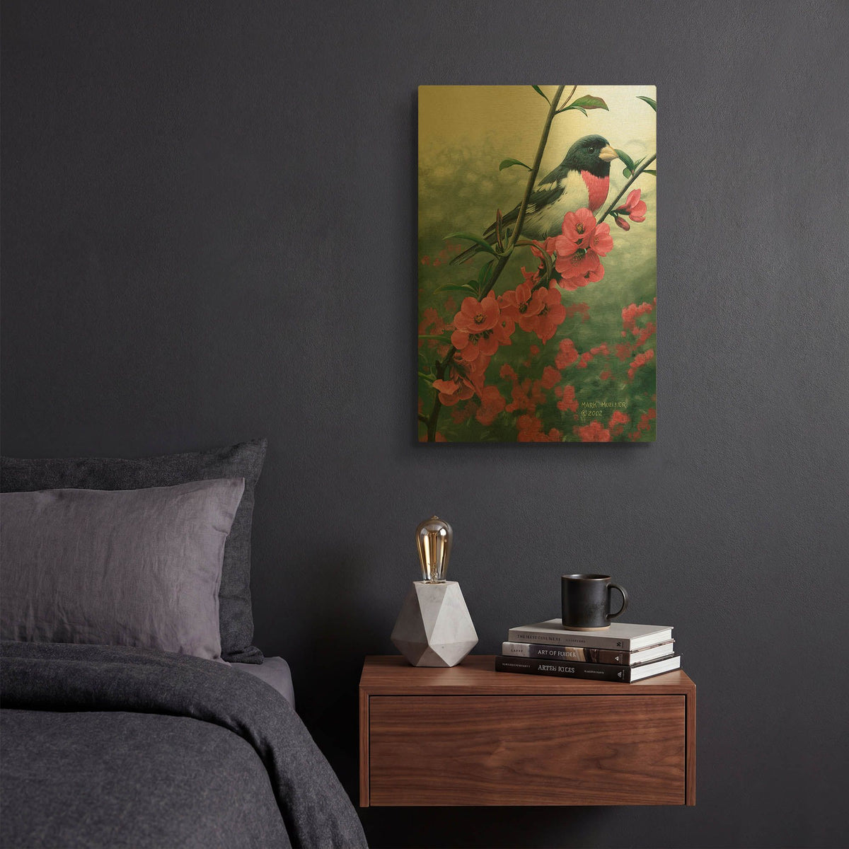 'Spring - Rose-breasted Grosbeak' By Mark Mueller Wildlife Art Gold Metal Wall Art