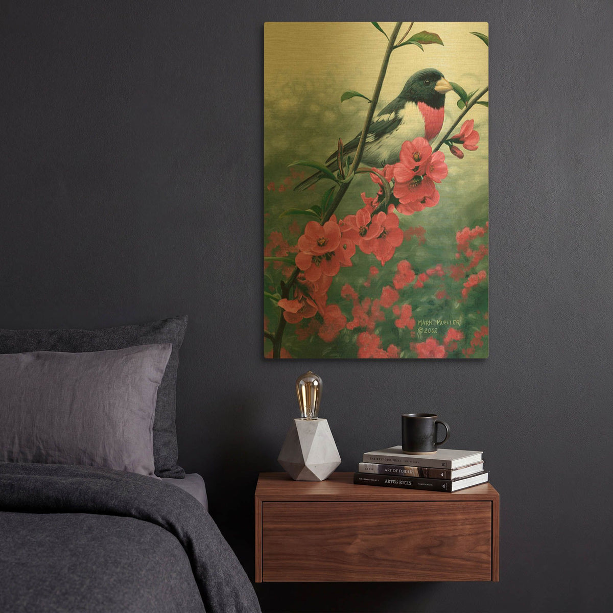 'Spring - Rose-breasted Grosbeak' By Mark Mueller Wildlife Art Gold Metal Wall Art