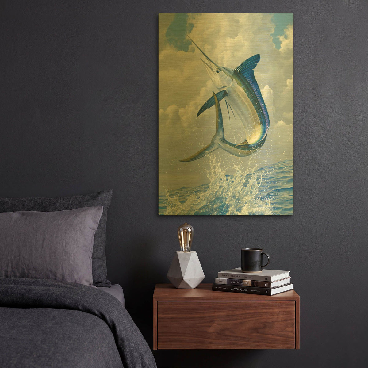 'White Marlin' By Mark Mueller Wildlife Art Gold Metal Wall Art