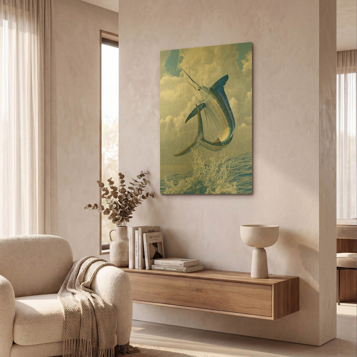 'White Marlin' By Mark Mueller Wildlife Art Gold Metal Wall Art