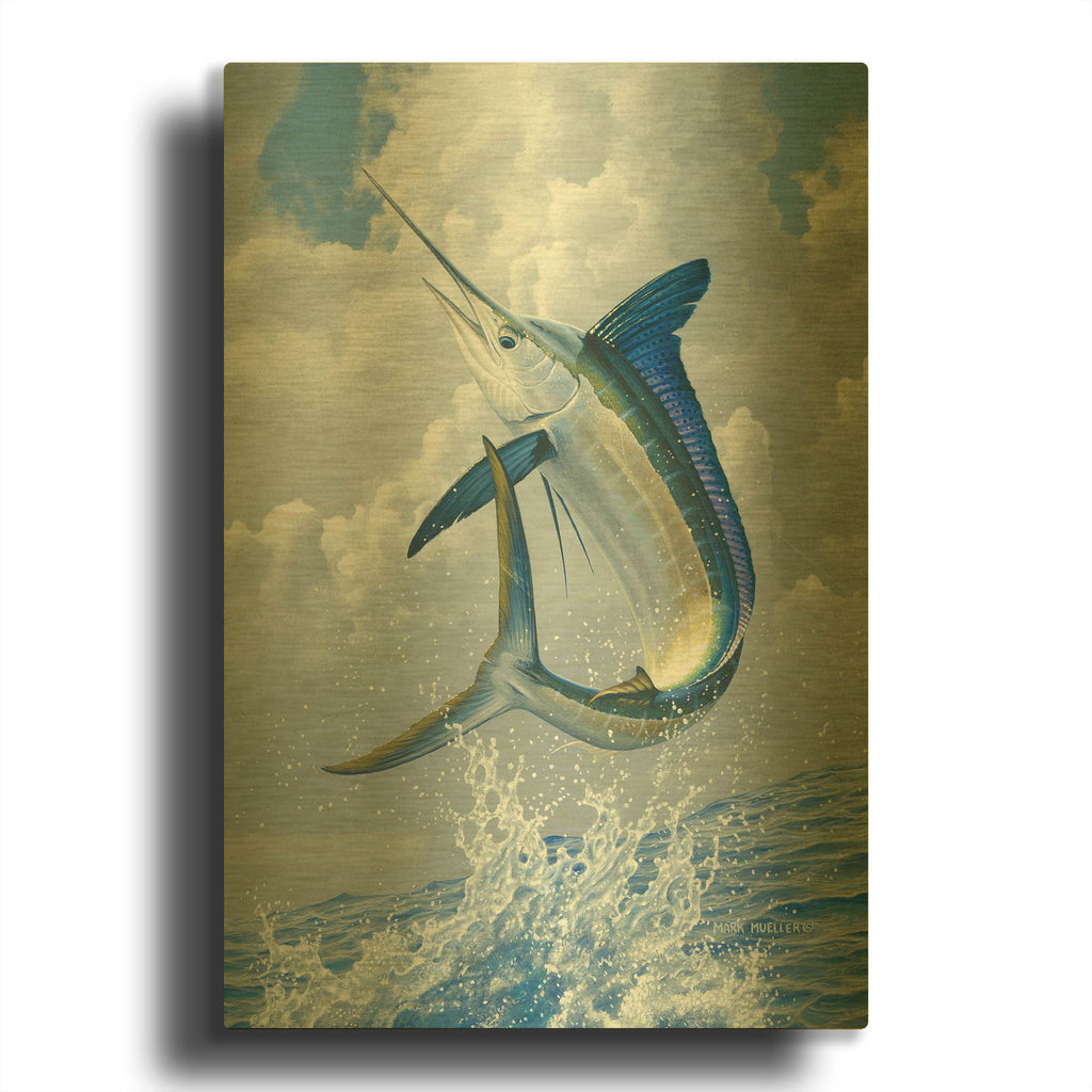 'White Marlin' By Mark Mueller Wildlife Art Gold Metal Wall Art