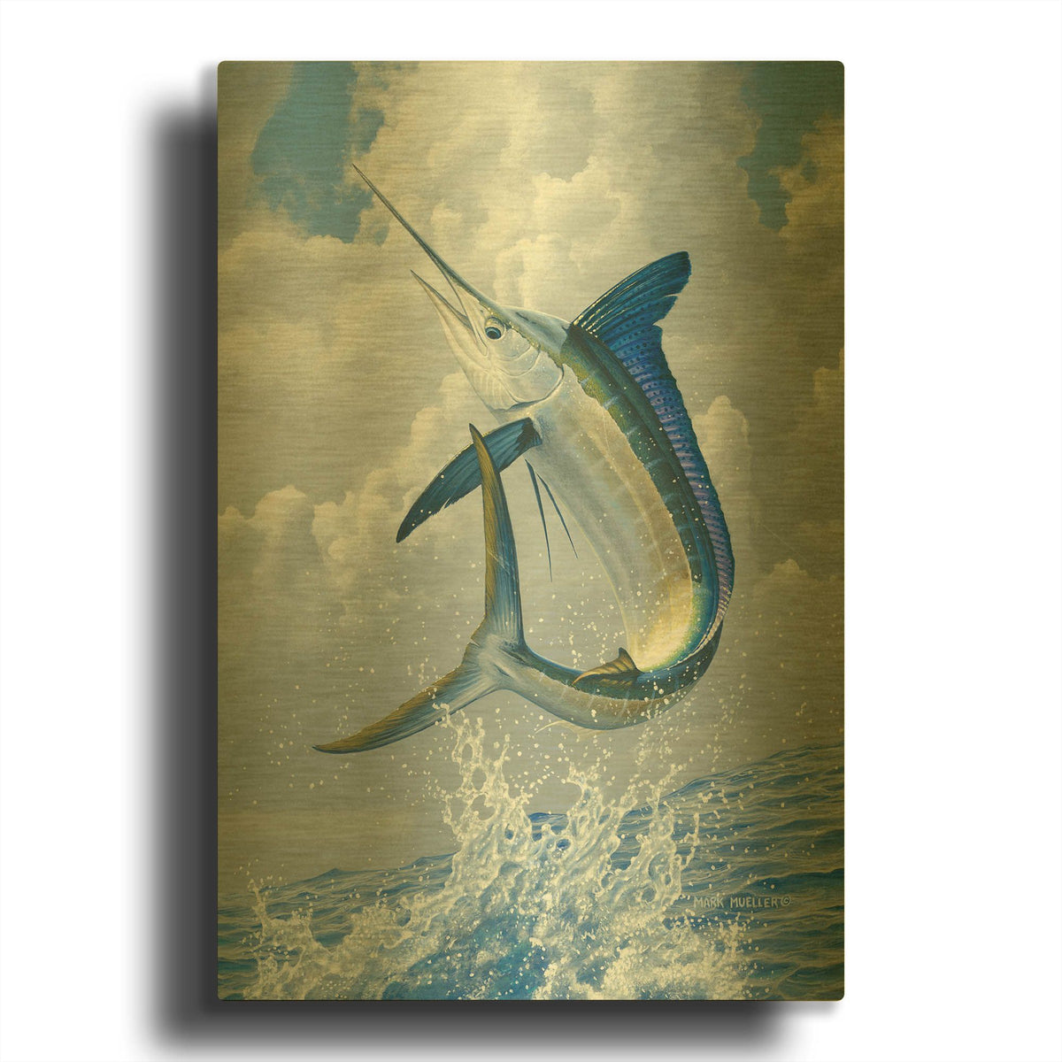 'White Marlin' By Mark Mueller Wildlife Art Gold Metal Wall Art