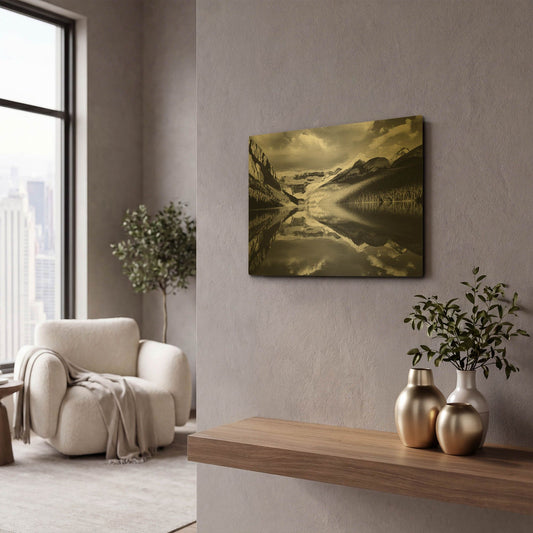 'Lake Louise Reflections, Canadian Rockies 06' By Monte Nagler Gold Metal Wall Art
