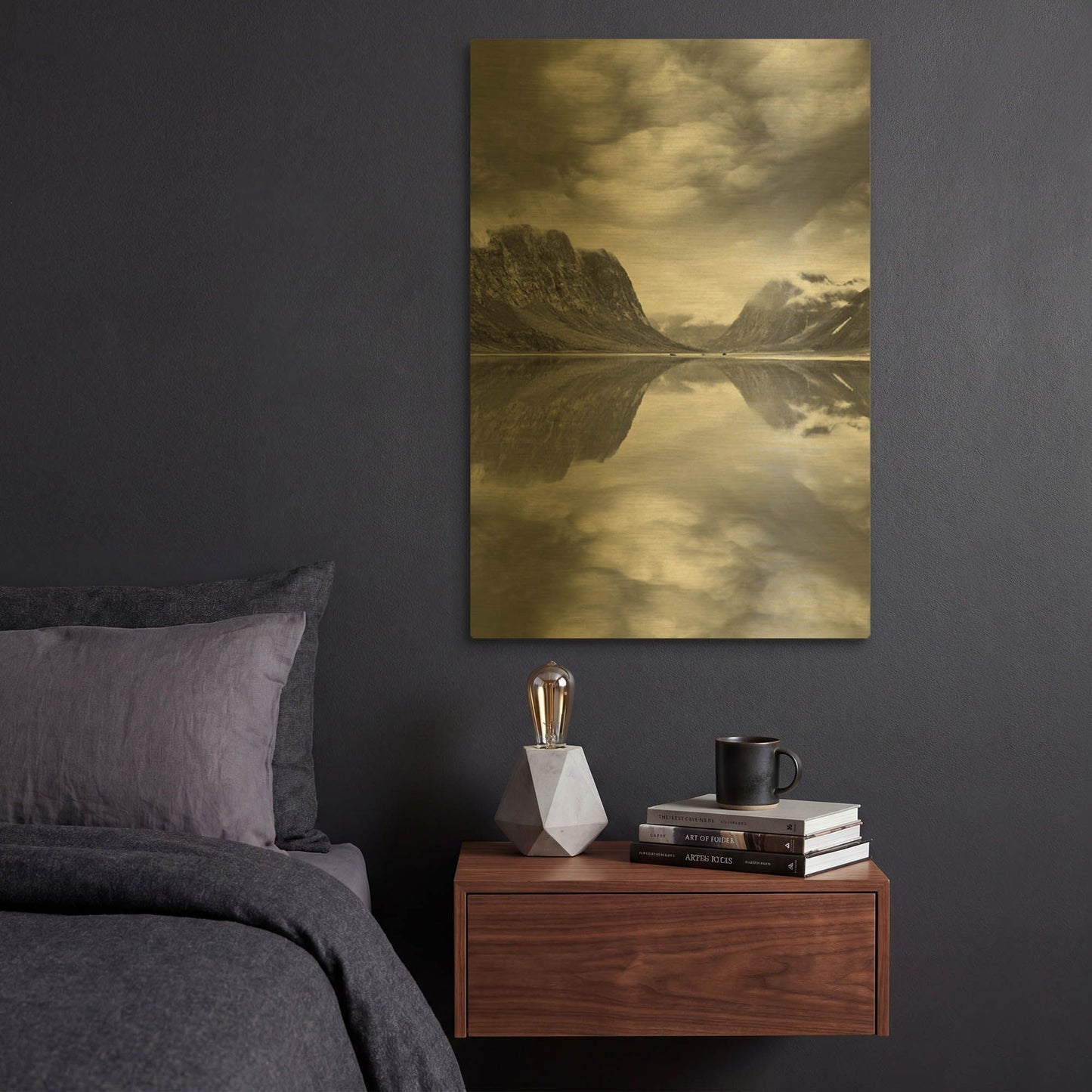 'Mountain Reflections 2, Canada 81' By Monte Nagler Gold Metal Wall Art