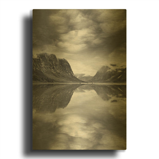 'Mountain Reflections 2, Canada 81' By Monte Nagler Gold Metal Wall Art