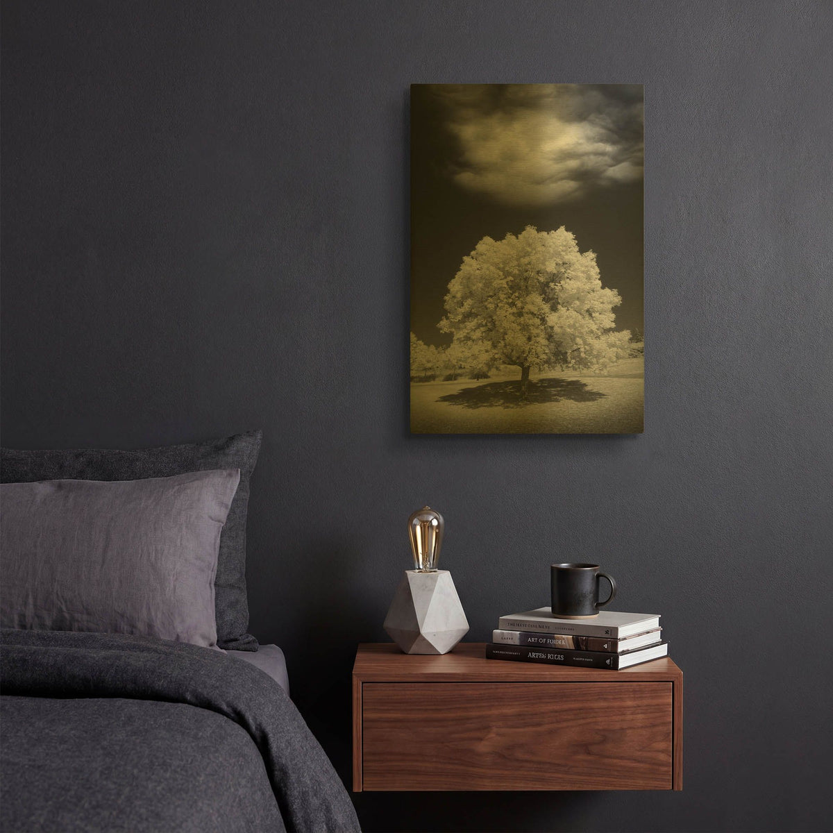 'Lone Tree & Cloud, Green Bay, Wisconsin 12' By Monte Nagler Gold Metal Wall Art