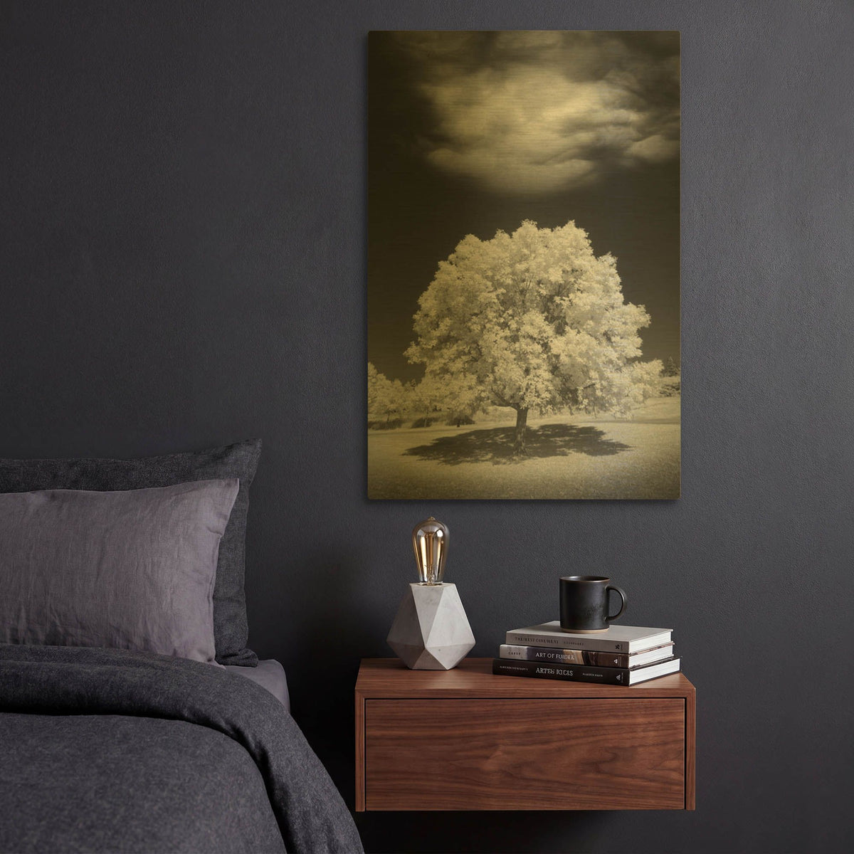 'Lone Tree & Cloud, Green Bay, Wisconsin 12' By Monte Nagler Gold Metal Wall Art