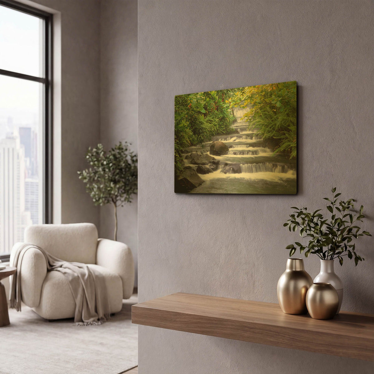 'Terraced Falls' By Monte Nagler Gold Metal Wall Art