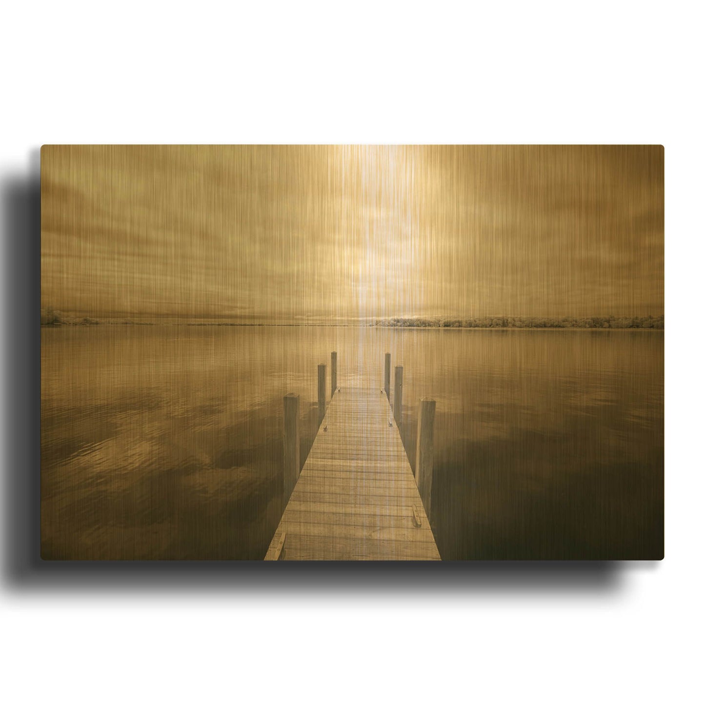 'Dock at Crooked Lake, Conway, Michigan 09' By Monte Nagler Gold Metal Wall Art