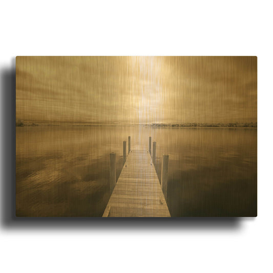 'Dock at Crooked Lake, Conway, Michigan 09' By Monte Nagler Gold Metal Wall Art