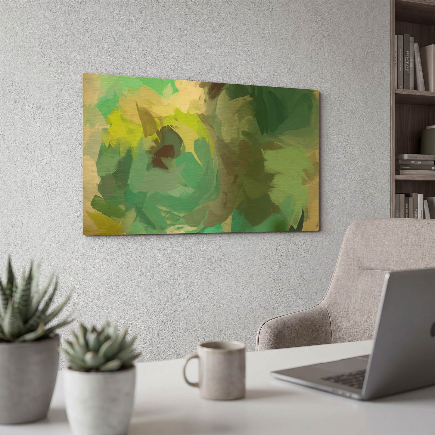'The Shades of Green Abstract 2' By Irena Orlov Gold Metal Wall Art
