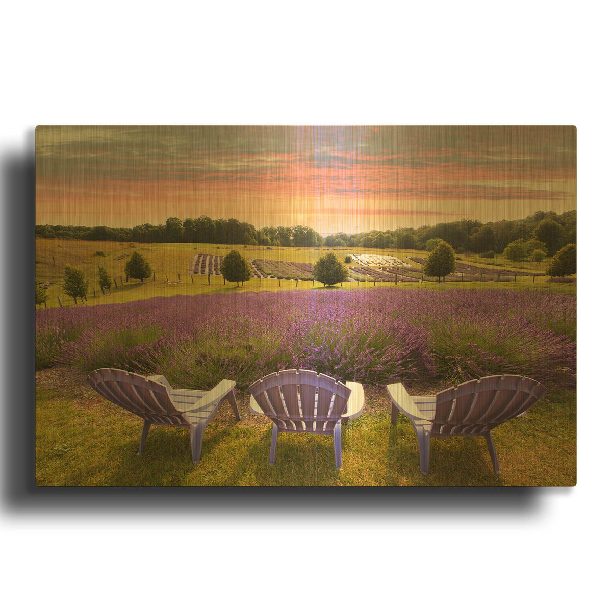 'Lavender Chairs, Horton Bay, Michigan 14' By Monte Nagler Gold Metal Wall Art
