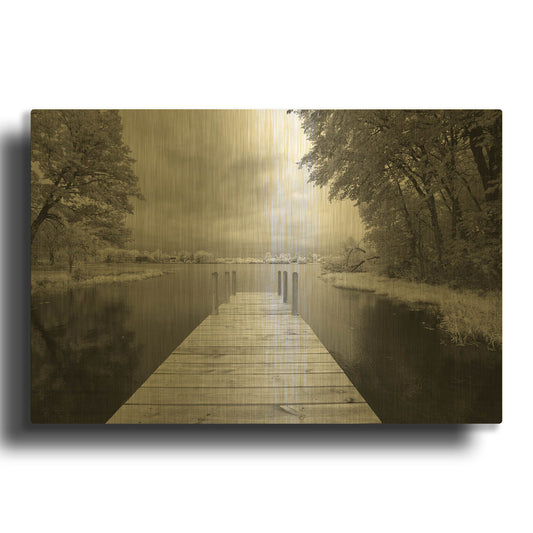 'Dock at St. Joseph River, Centreville' By Monte Nagler Gold Metal Wall Art