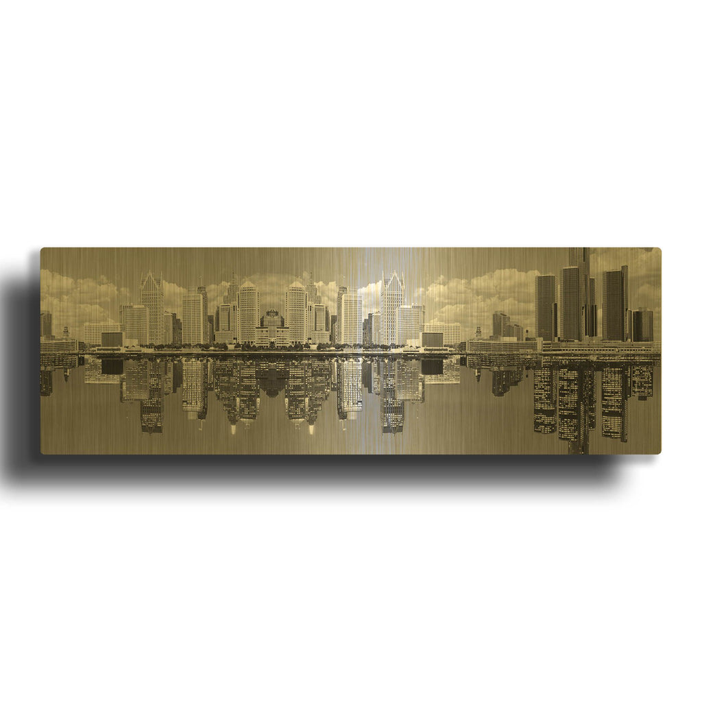 'Detroit Skyline Panorama 2, Michigan' By Monte Nagler Gold Metal Wall Art