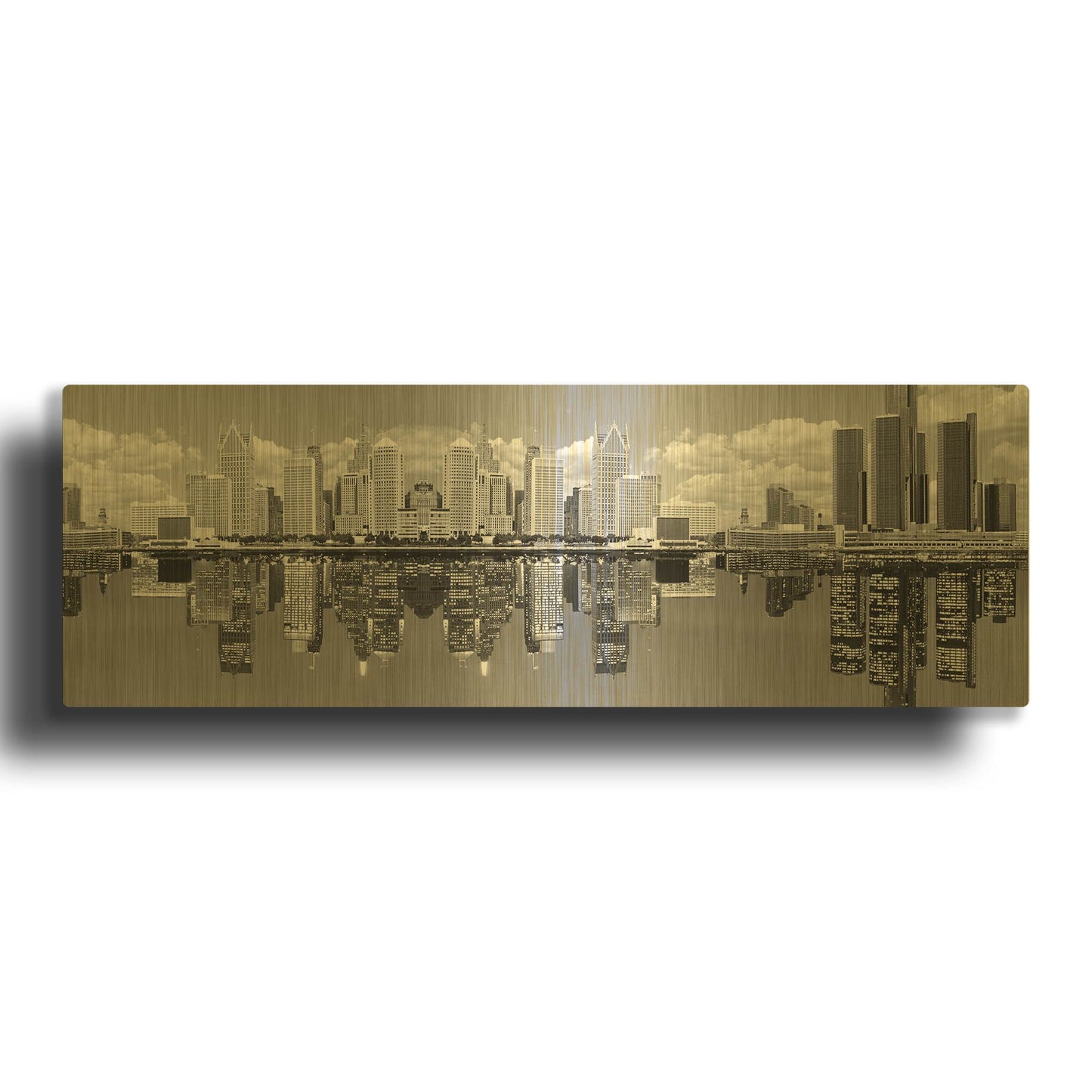 'Detroit Skyline Panorama 2, Michigan' By Monte Nagler Gold Metal Wall Art