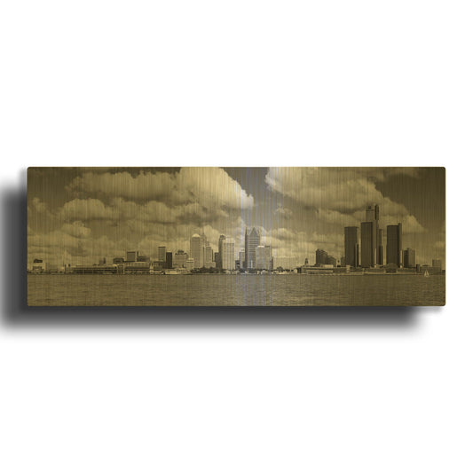 'Detroit Skyline Panorama 4' By Monte Nagler Gold Metal Wall Art