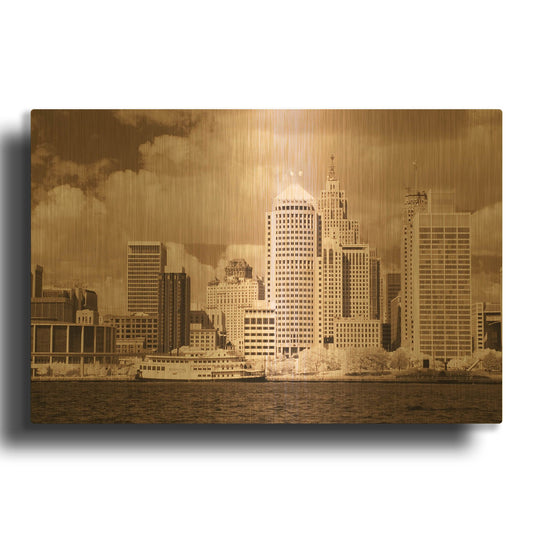 'Detroit Skyline, Michigan 07' By Monte Nagler Gold Metal Wall Art