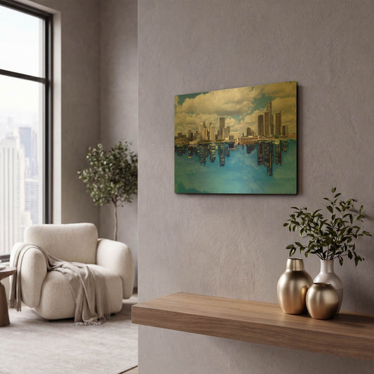 'Detroit Skyline, Michigan 92' By Monte Nagler Gold Metal Wall Art