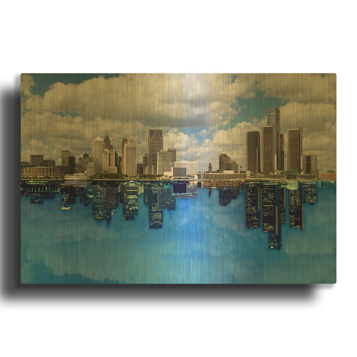 'Detroit Skyline, Michigan 92' By Monte Nagler Gold Metal Wall Art