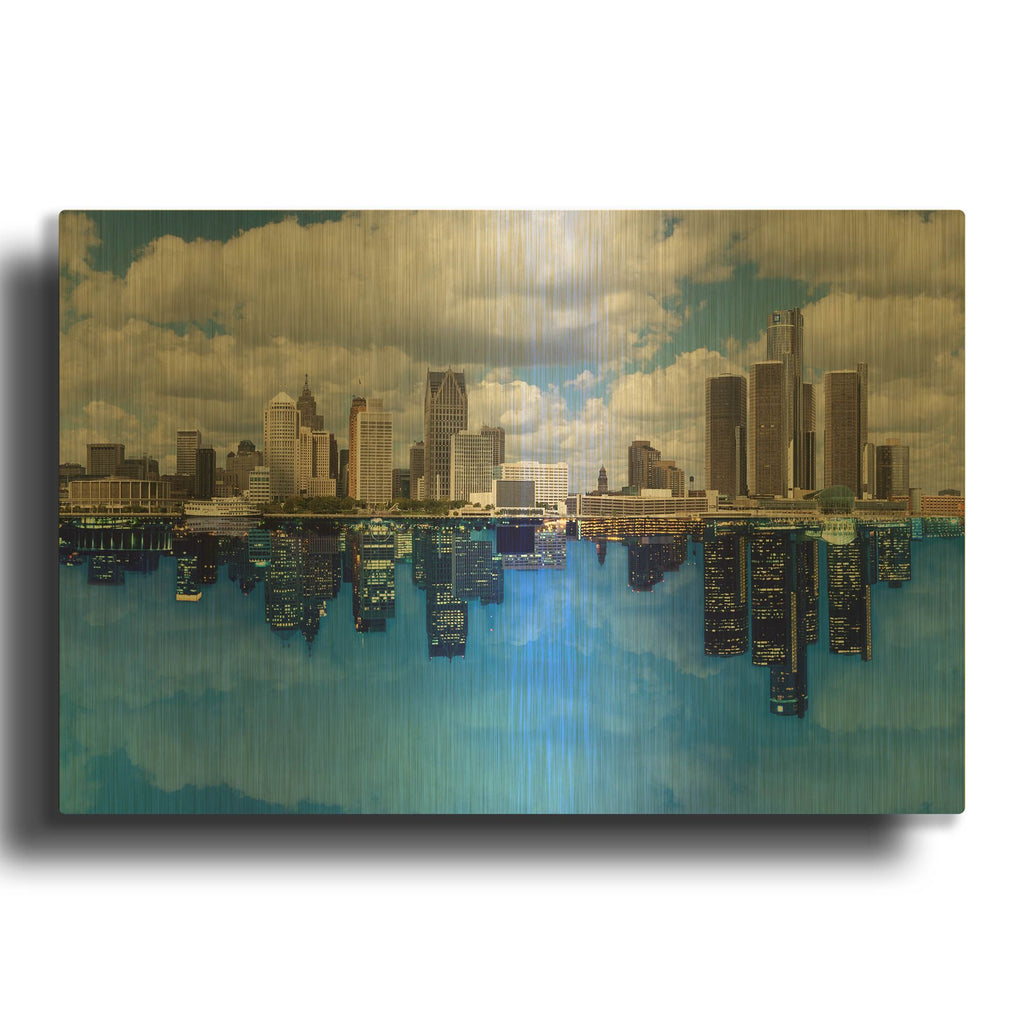 'Detroit Skyline, Michigan 92' By Monte Nagler Gold Metal Wall Art