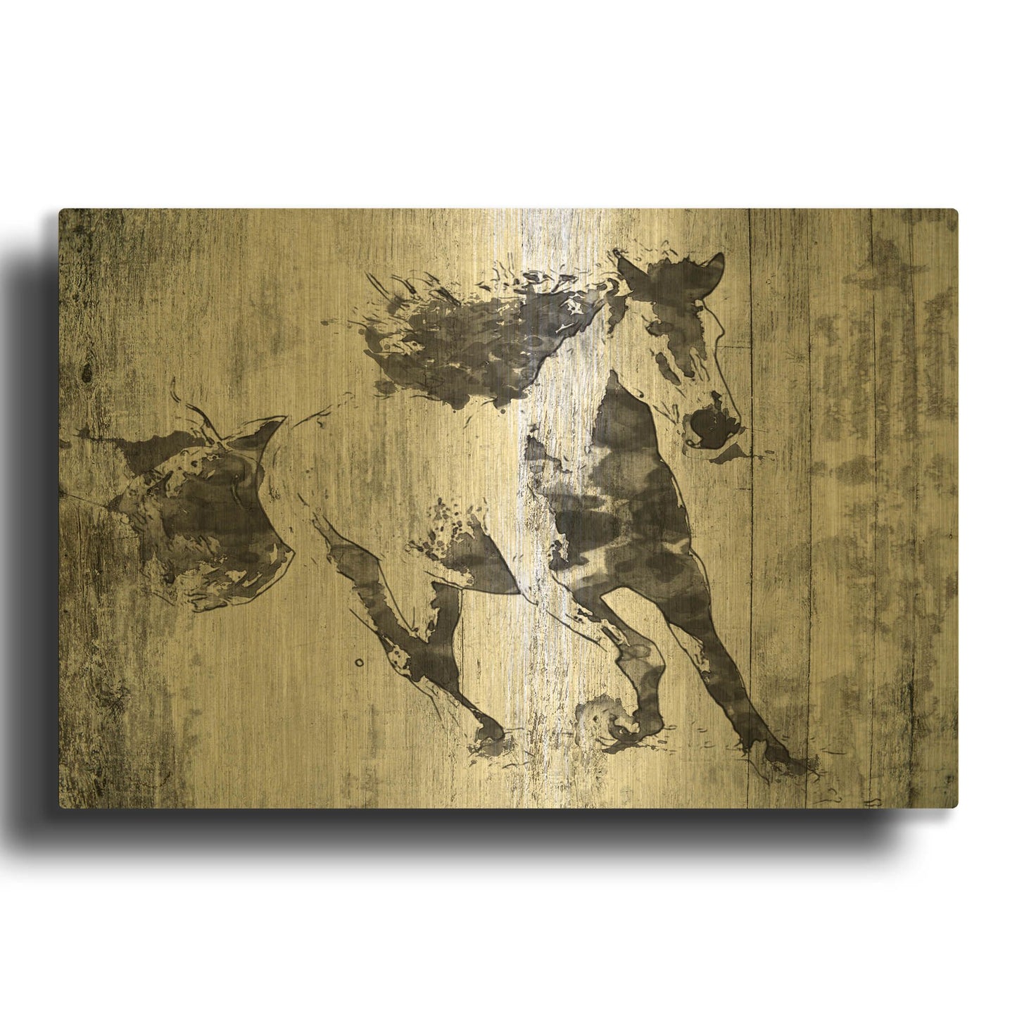 'Running Black Horse 1' By Irena Orlov Gold Metal Wall Art