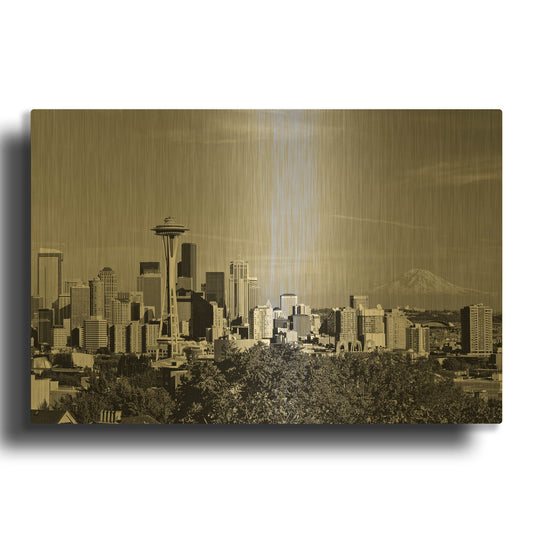 'Seattle Cityscape, Washington 02' By Monte Nagler Gold Metal Wall Art