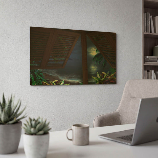 'Tropical Dream Moon View' By Murray Henderson Fine Art Gold Metal Wall Art