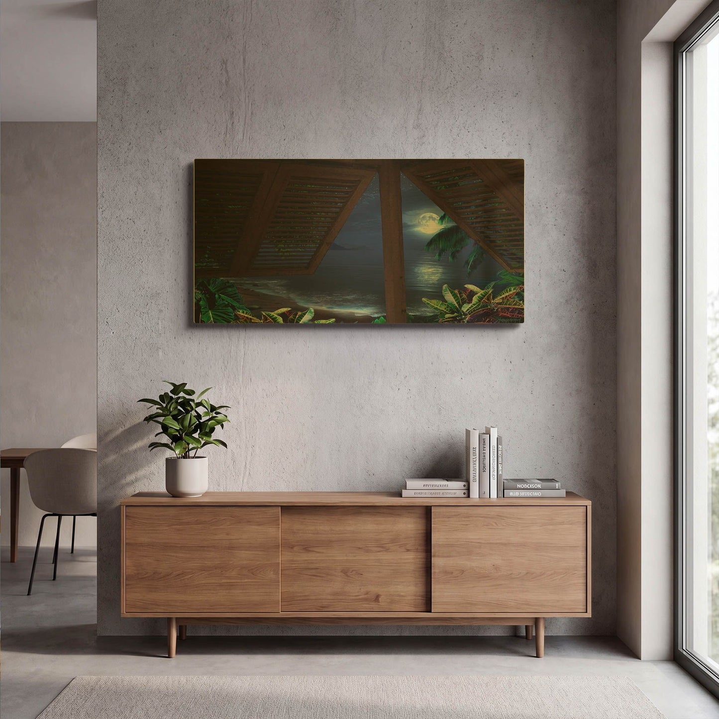 'Tropical Dream Moon View' By Murray Henderson Fine Art Gold Metal Wall Art