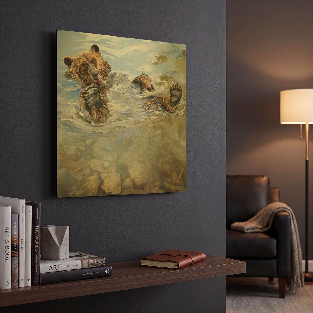 'Bear Bath' By Murray Henderson Fine Art Gold Metal Wall Art