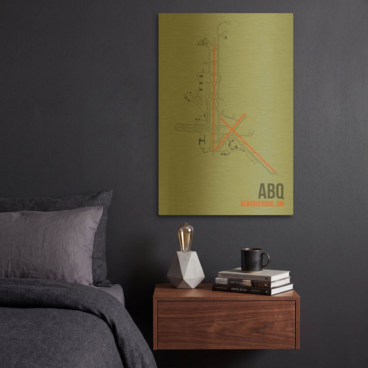 'ABQ Airport Layout' By O8 Left Gold Metal Wall Art
