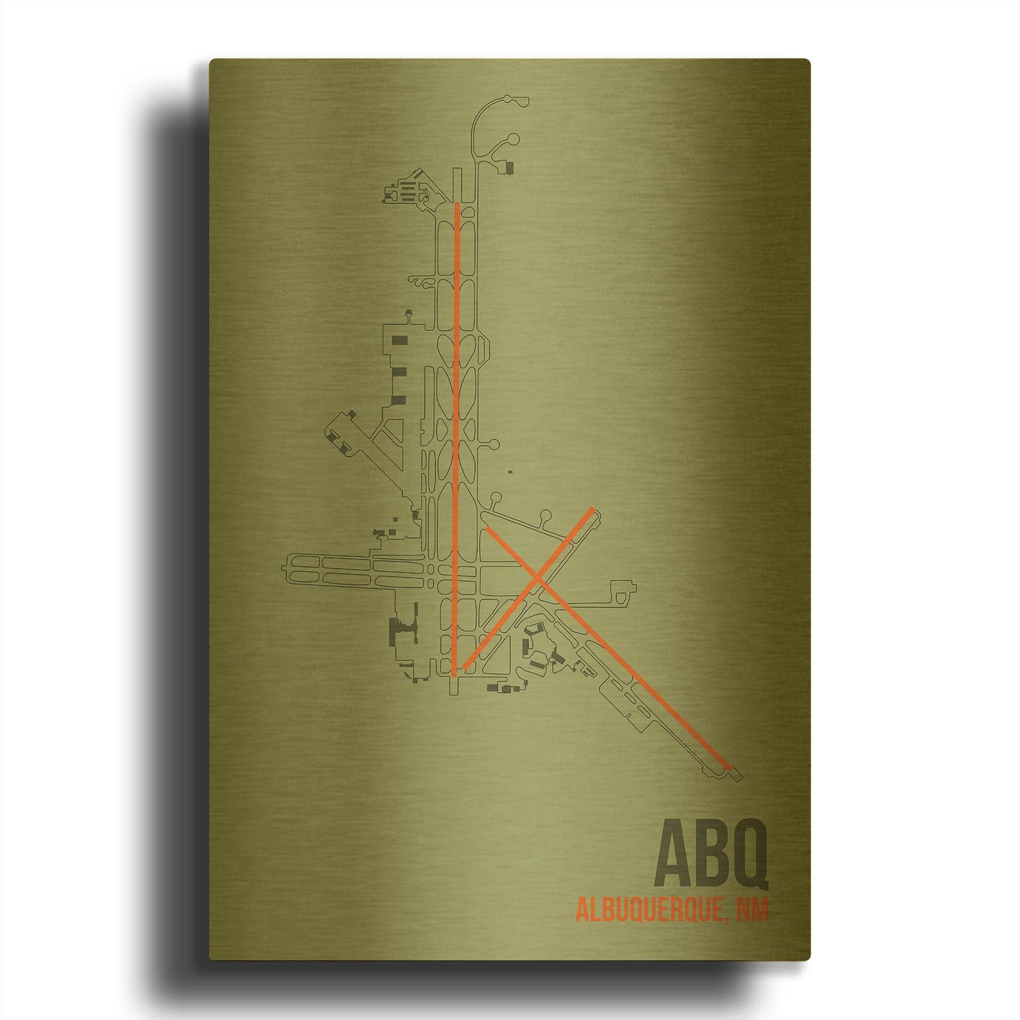 'ABQ Airport Layout' By O8 Left Gold Metal Wall Art